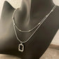 925 Sterling Silver Necklace Set Geometric Textured Square Pendant Sequin Chain