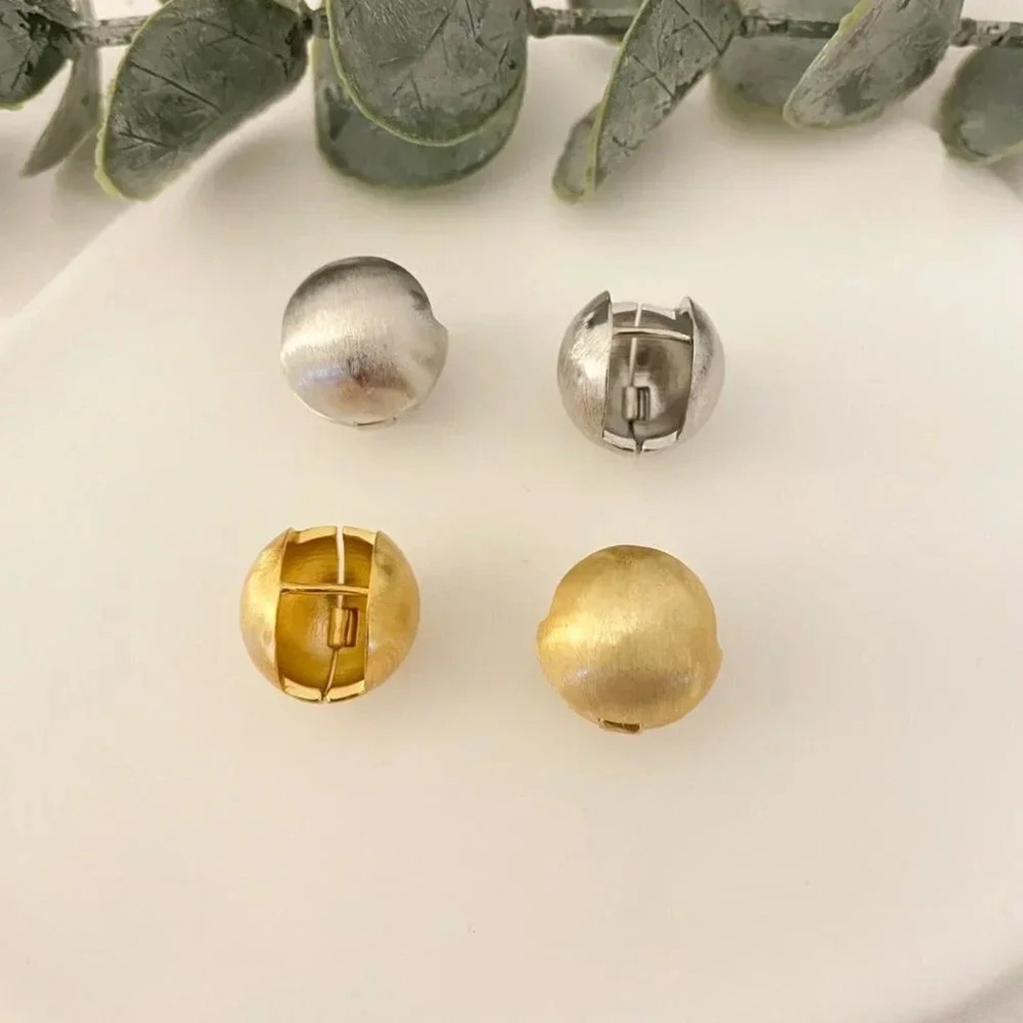 925 Sterling Silver Matte Ball Earrings Sphere Round Huggie Earrings
