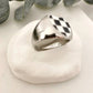 925 Sterling Silver Black & White Checkered Ring Heart Ring